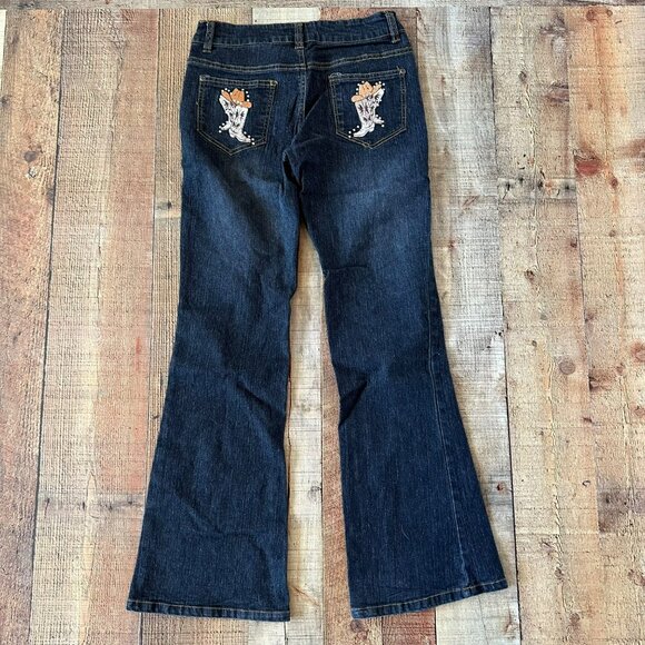 Y2K Hip Jeans USA denim boot cut with cowgirl boots hat on pocket juniors 5 - Picture 8 of 9